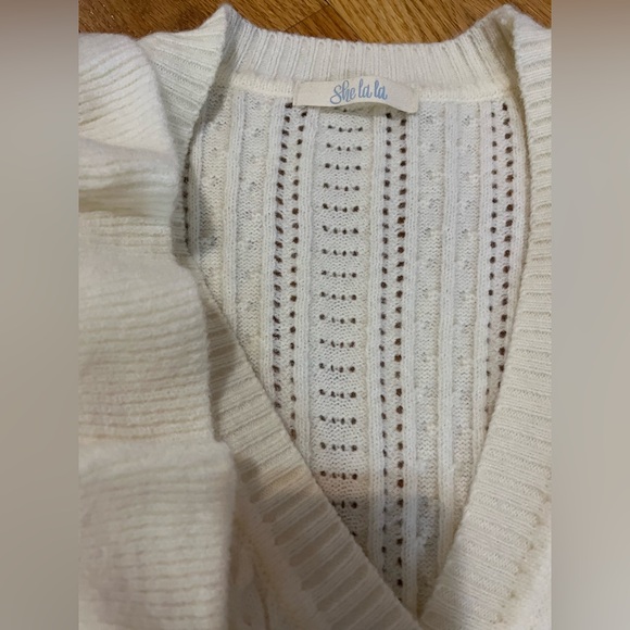 Cream Ruffle Button Up Sweater - Picture 3 of 5